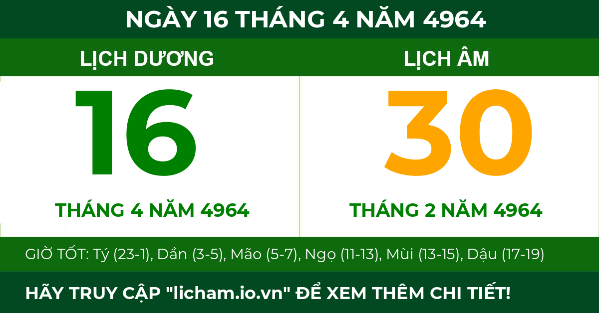 lịch âm ngày 16 tháng 4 năm 4964
