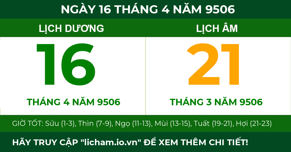lịch âm ngày 16 tháng 4 năm 9506