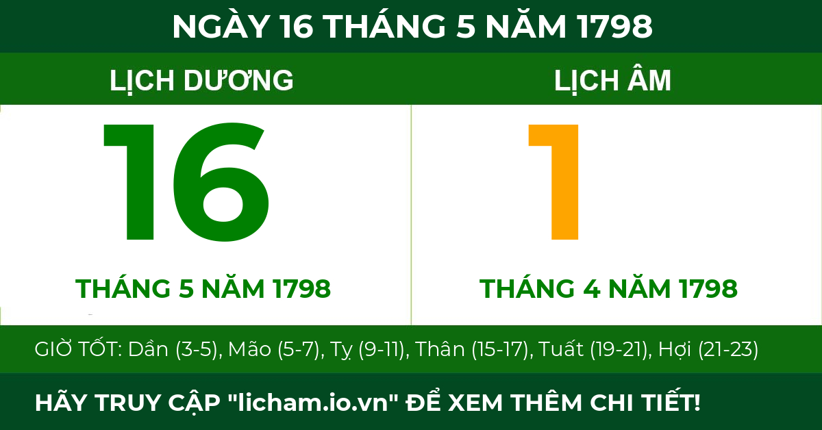 lịch âm ngày 16 tháng 5 năm 1798