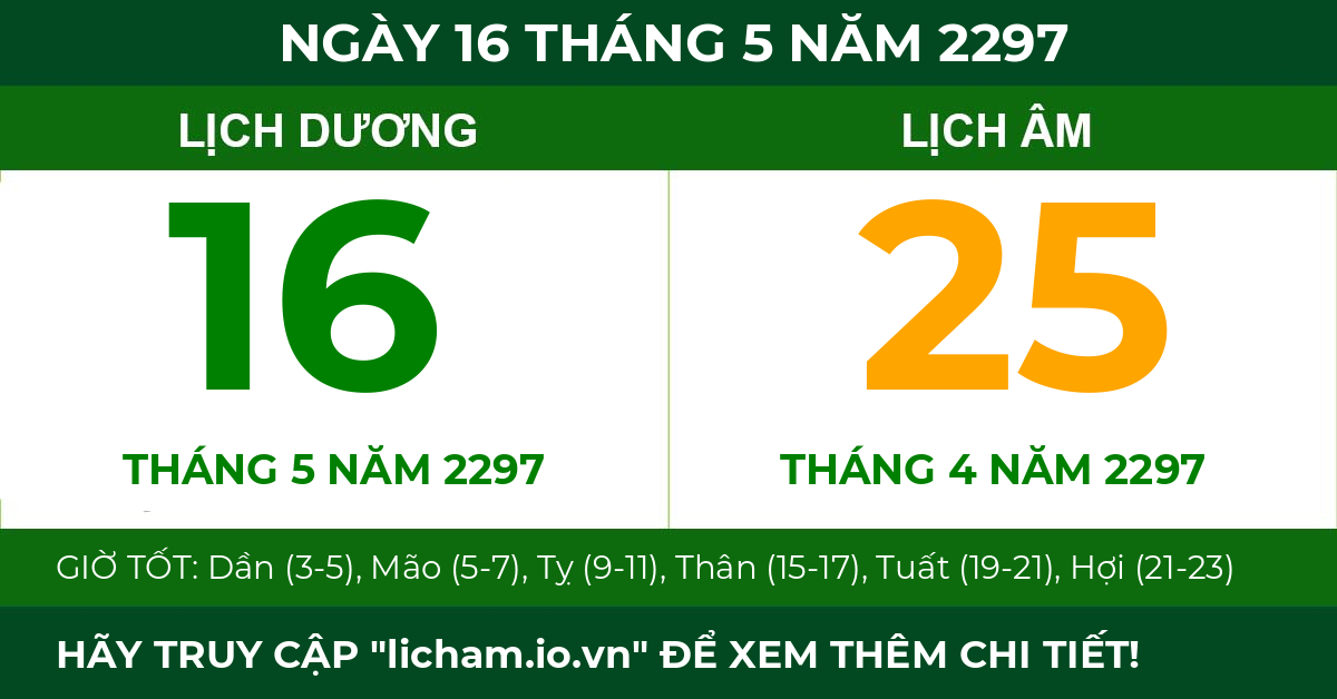 lịch âm ngày 16 tháng 5 năm 2297