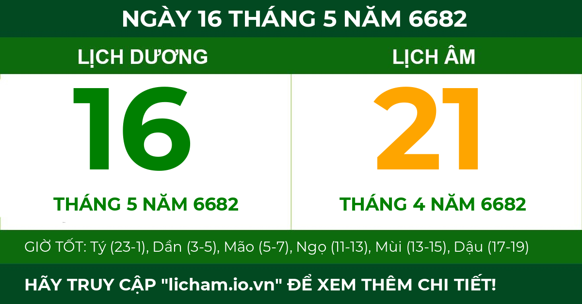 lịch âm ngày 16 tháng 5 năm 6682