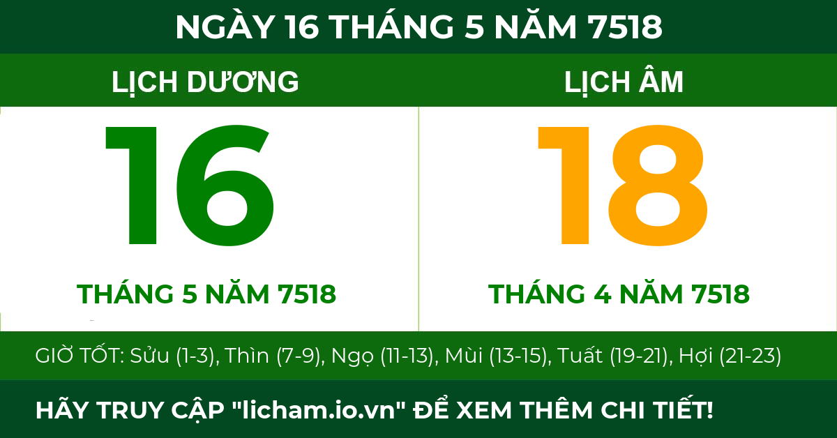 lịch âm ngày 16 tháng 5 năm 7518