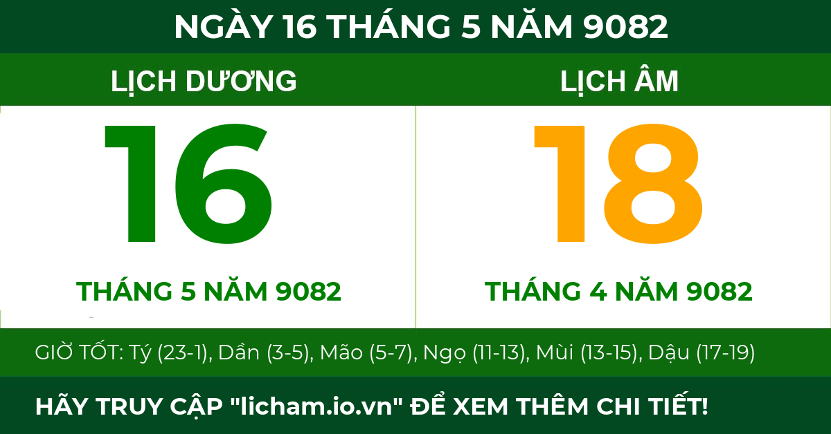 lịch âm ngày 16 tháng 5 năm 9082