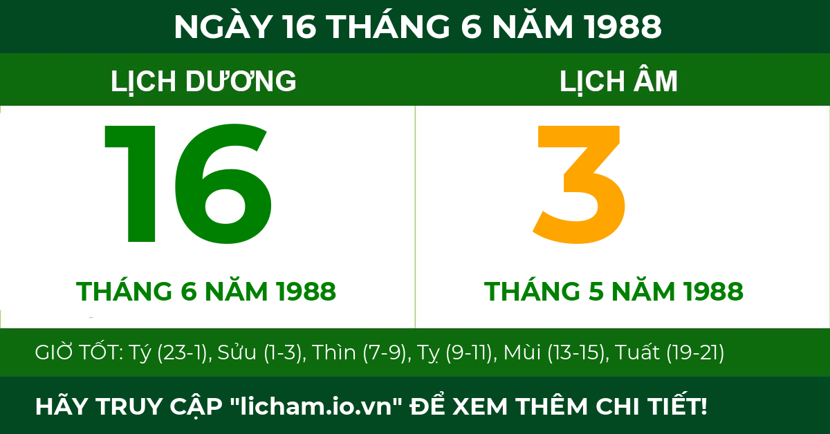 lịch âm ngày 16 tháng 6 năm 1988