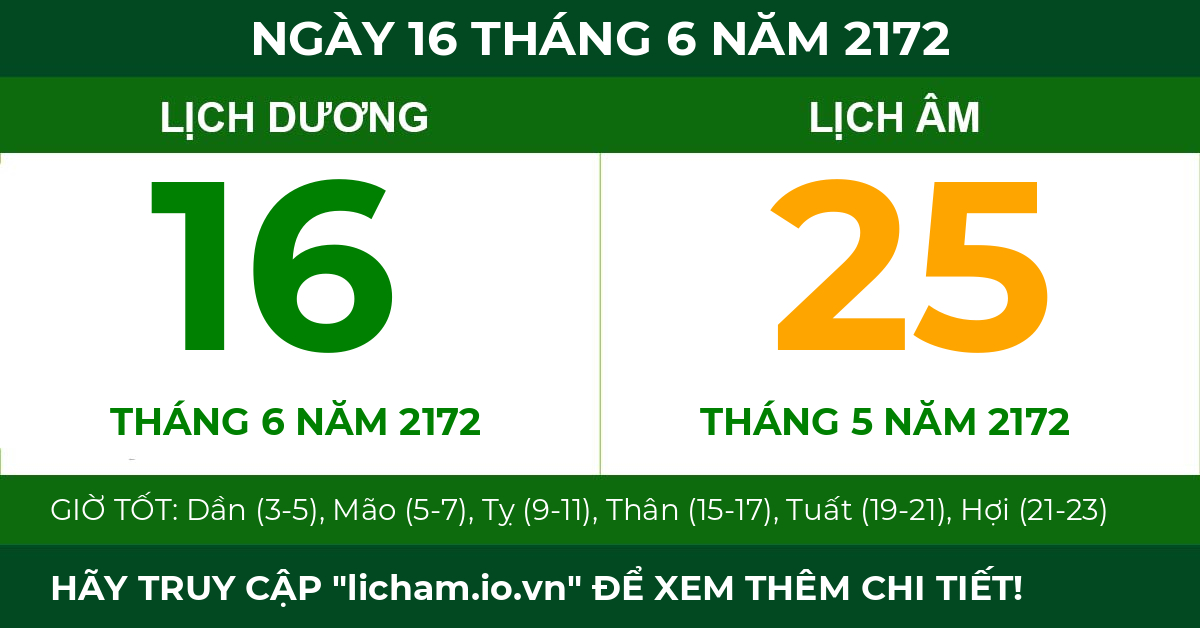 lịch âm ngày 16 tháng 6 năm 2172