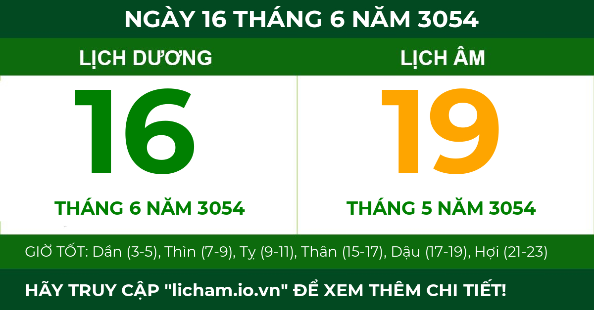 lịch âm ngày 16 tháng 6 năm 3054