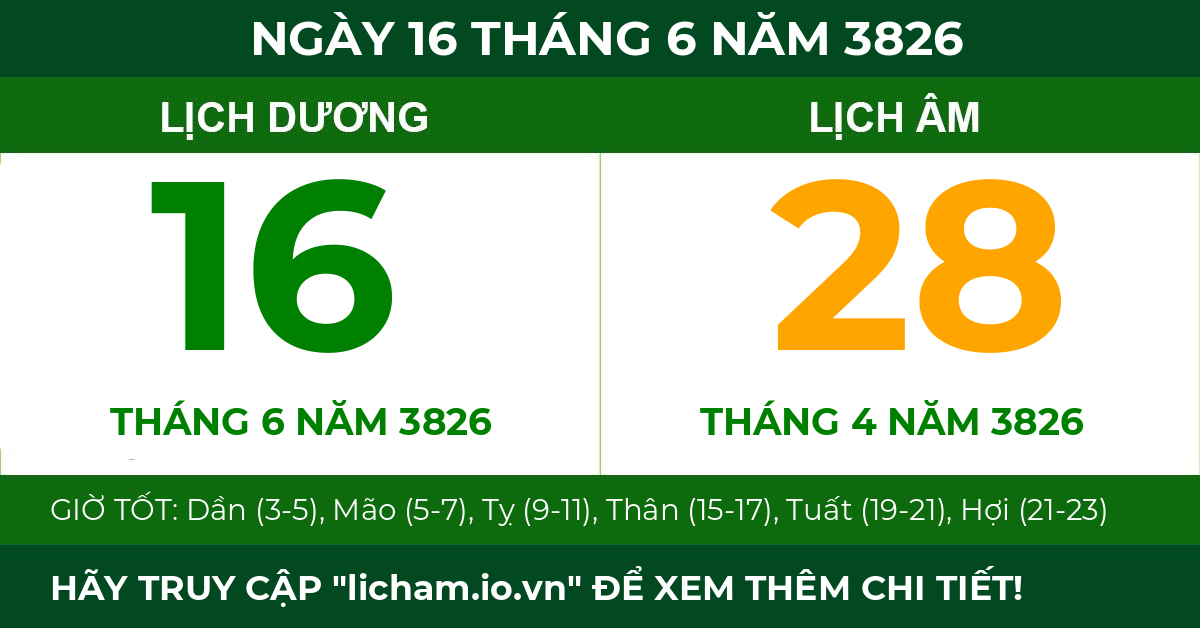 lịch âm ngày 16 tháng 6 năm 3826