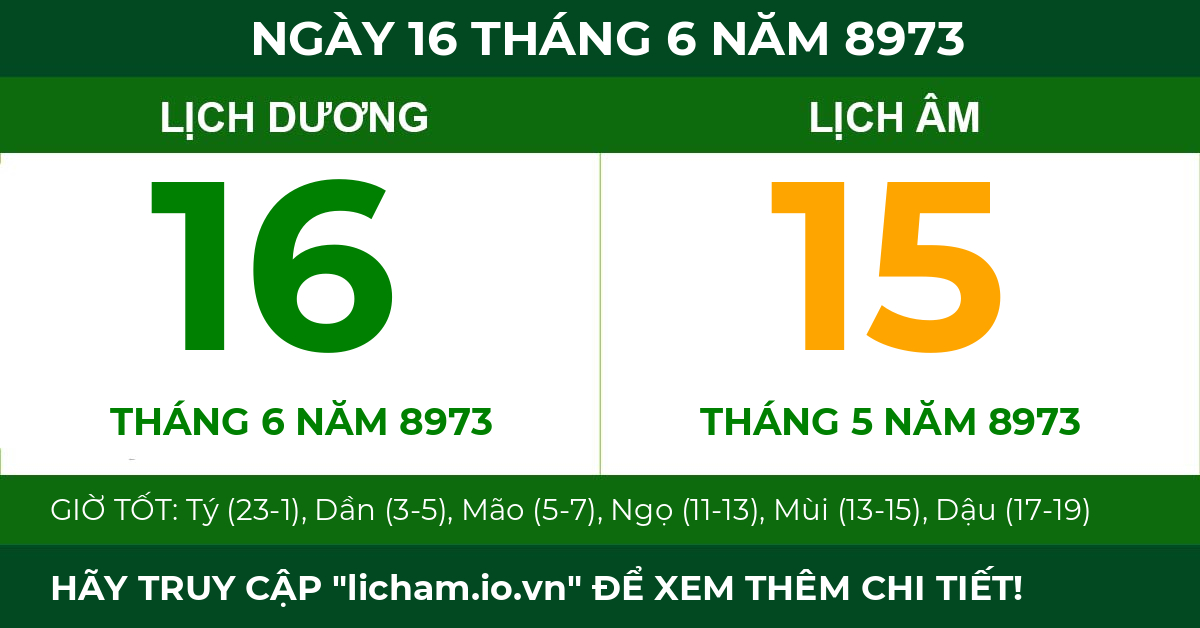lịch âm ngày 16 tháng 6 năm 8973