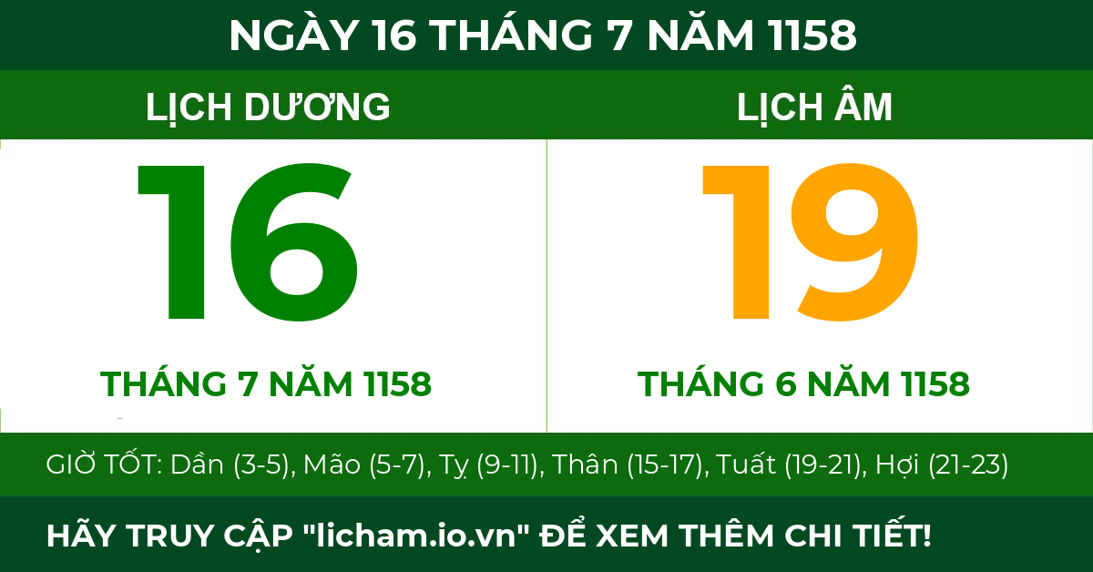 lịch âm ngày 16 tháng 7 năm 1158