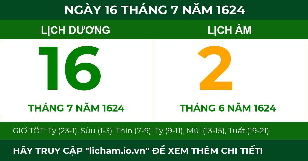 lịch âm ngày 16 tháng 7 năm 1624