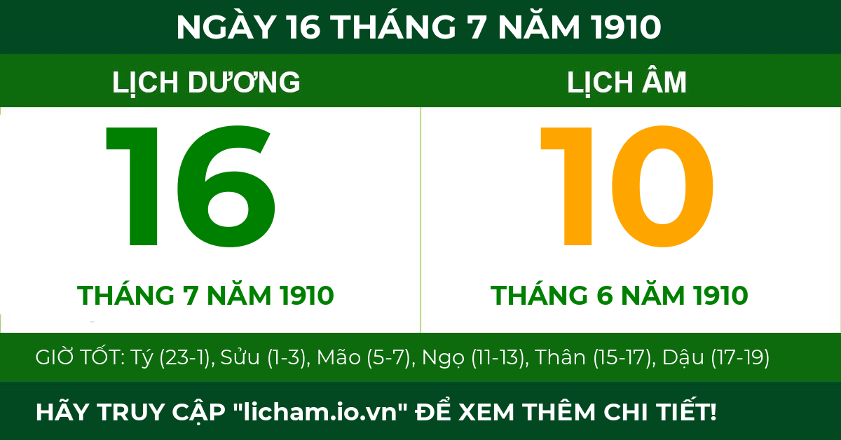 lịch âm ngày 16 tháng 7 năm 1910