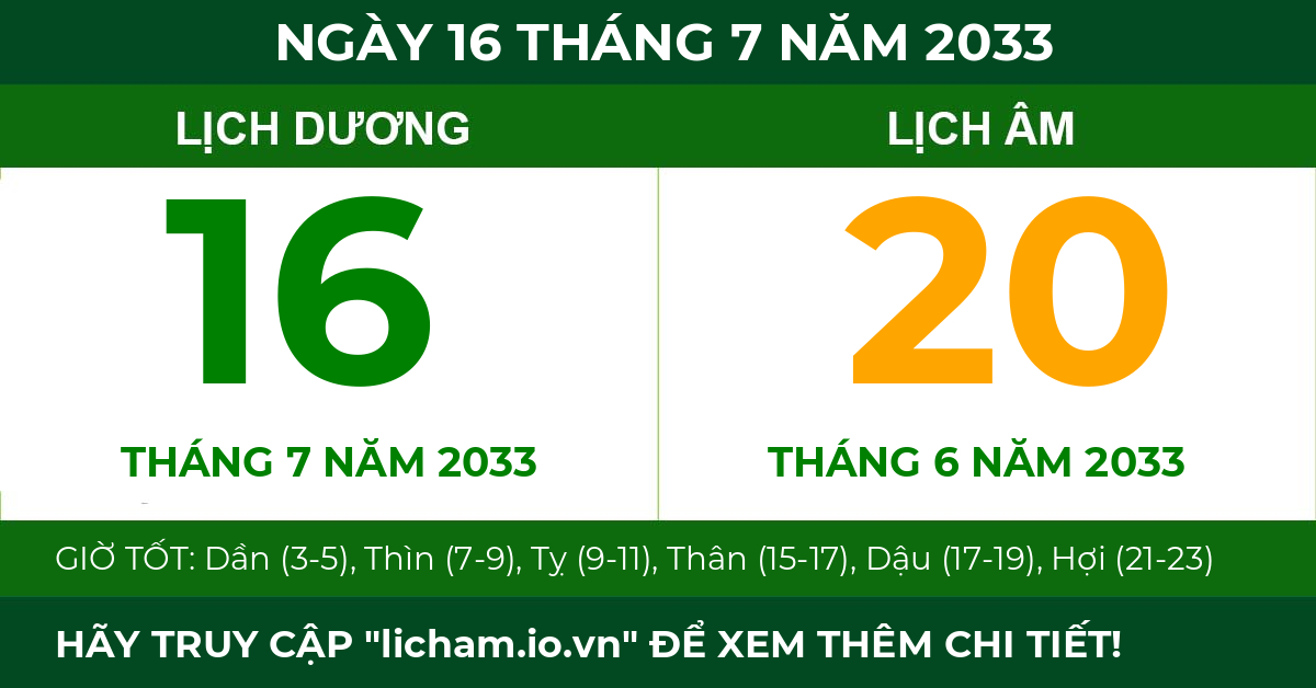 lịch âm ngày 16 tháng 7 năm 2033
