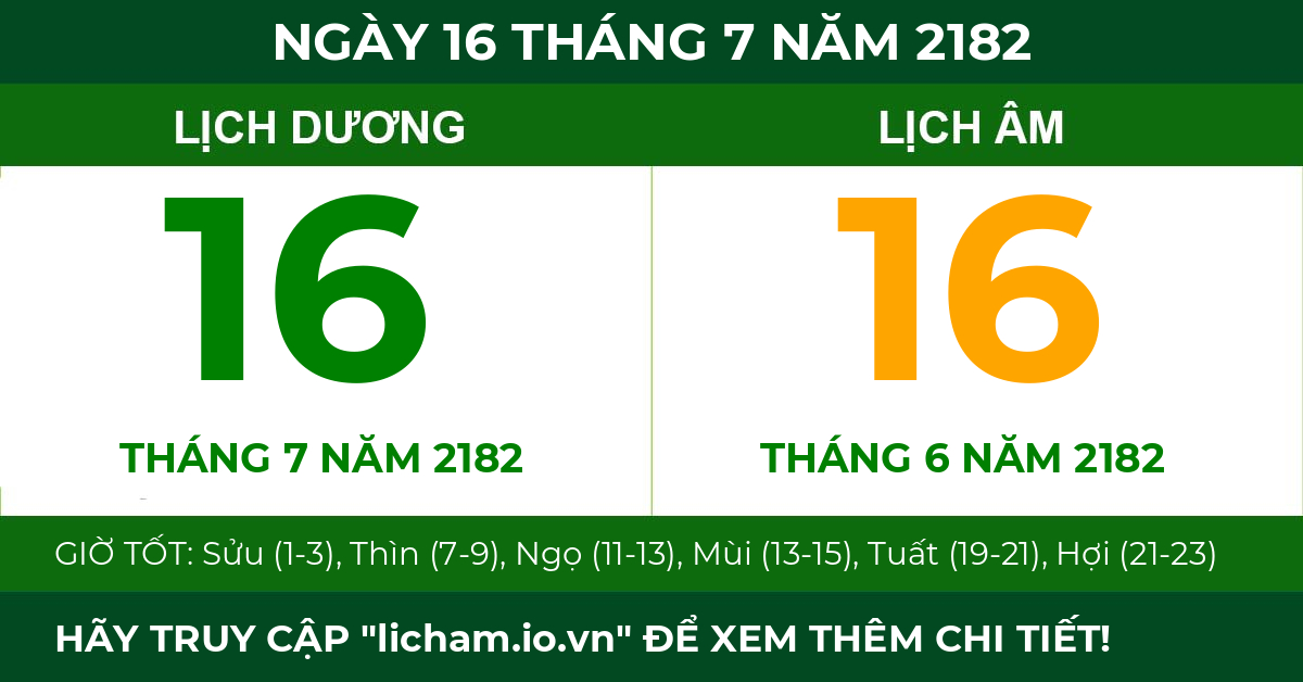 lịch âm ngày 16 tháng 7 năm 2182