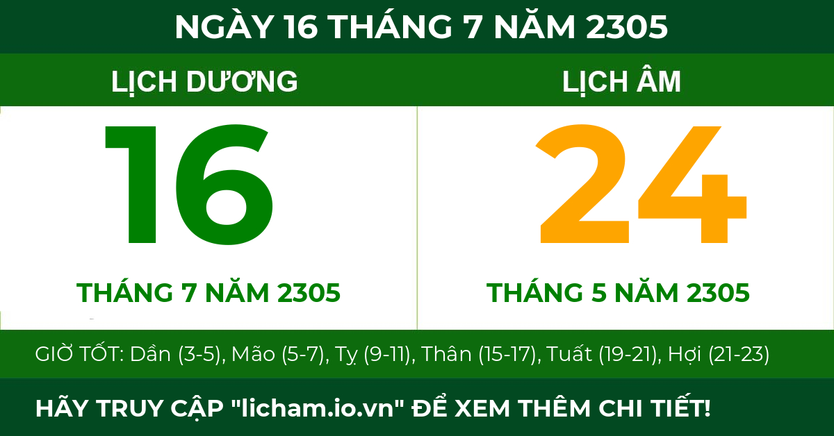 lịch âm ngày 16 tháng 7 năm 2305