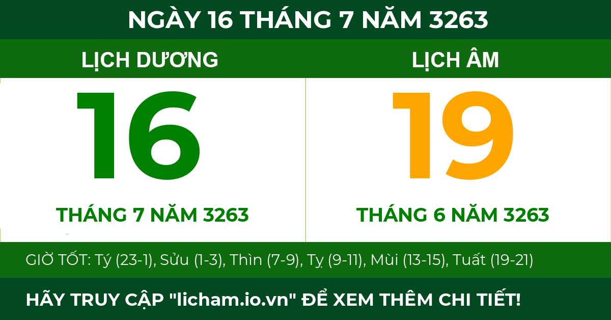 lịch âm ngày 16 tháng 7 năm 3263