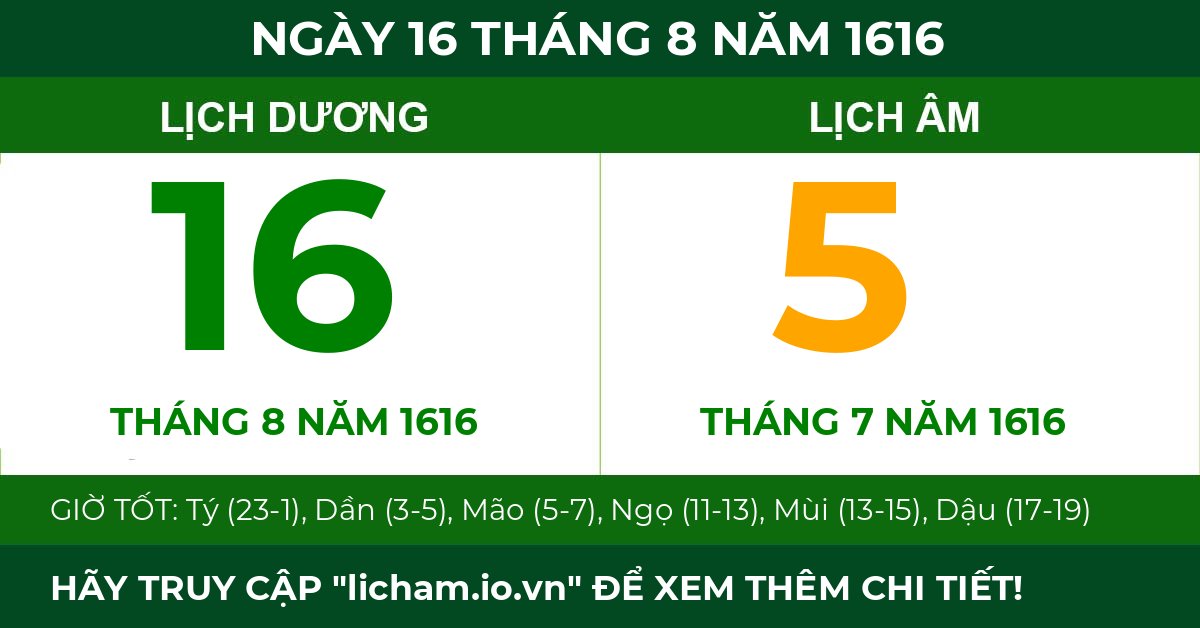 lịch âm ngày 16 tháng 8 năm 1616