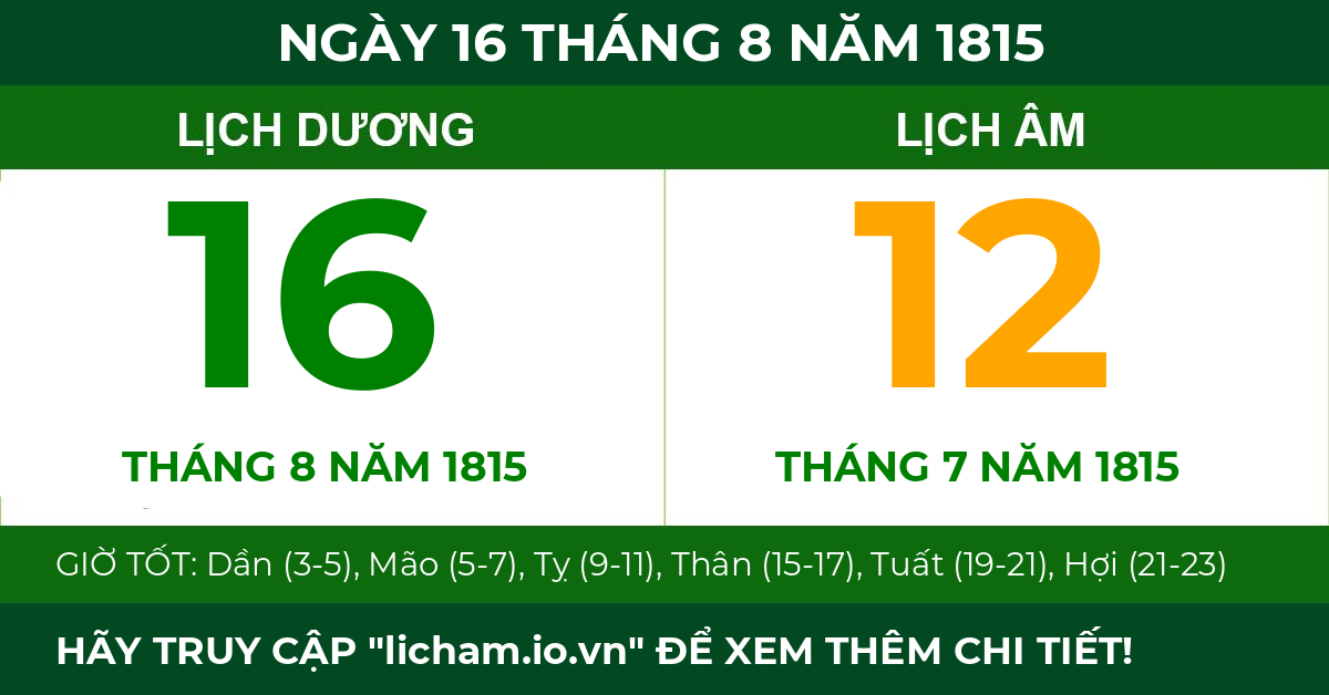 lịch âm ngày 16 tháng 8 năm 1815