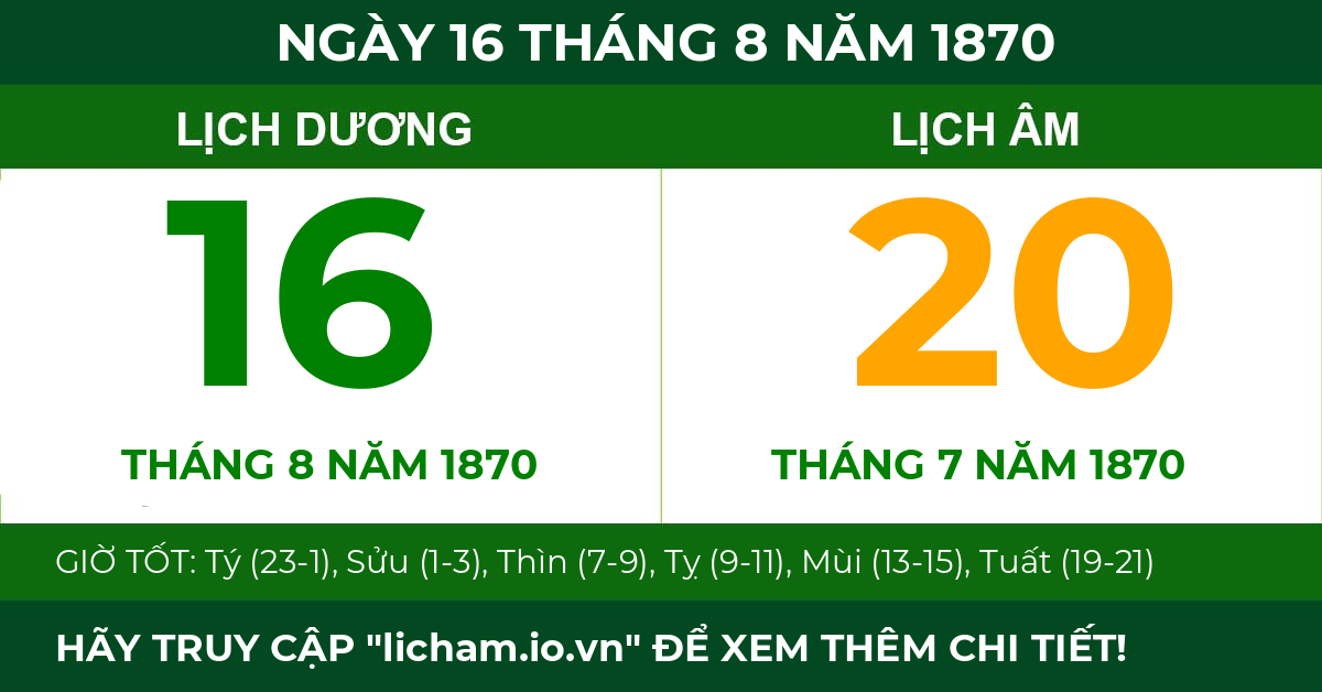 lịch âm ngày 16 tháng 8 năm 1870