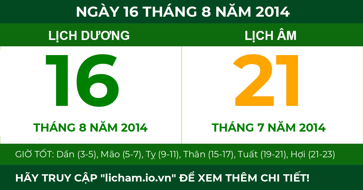 lịch âm ngày 16 tháng 8 năm 2014