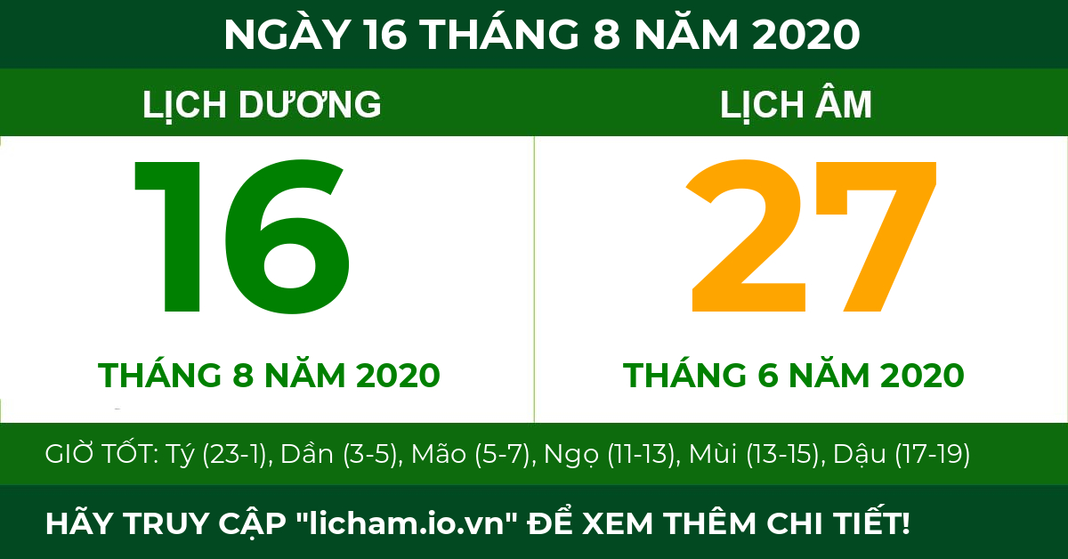 lịch âm ngày 16 tháng 8 năm 2020