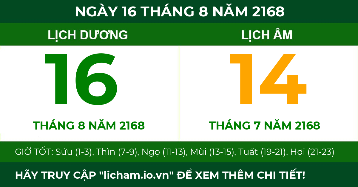 lịch âm ngày 16 tháng 8 năm 2168