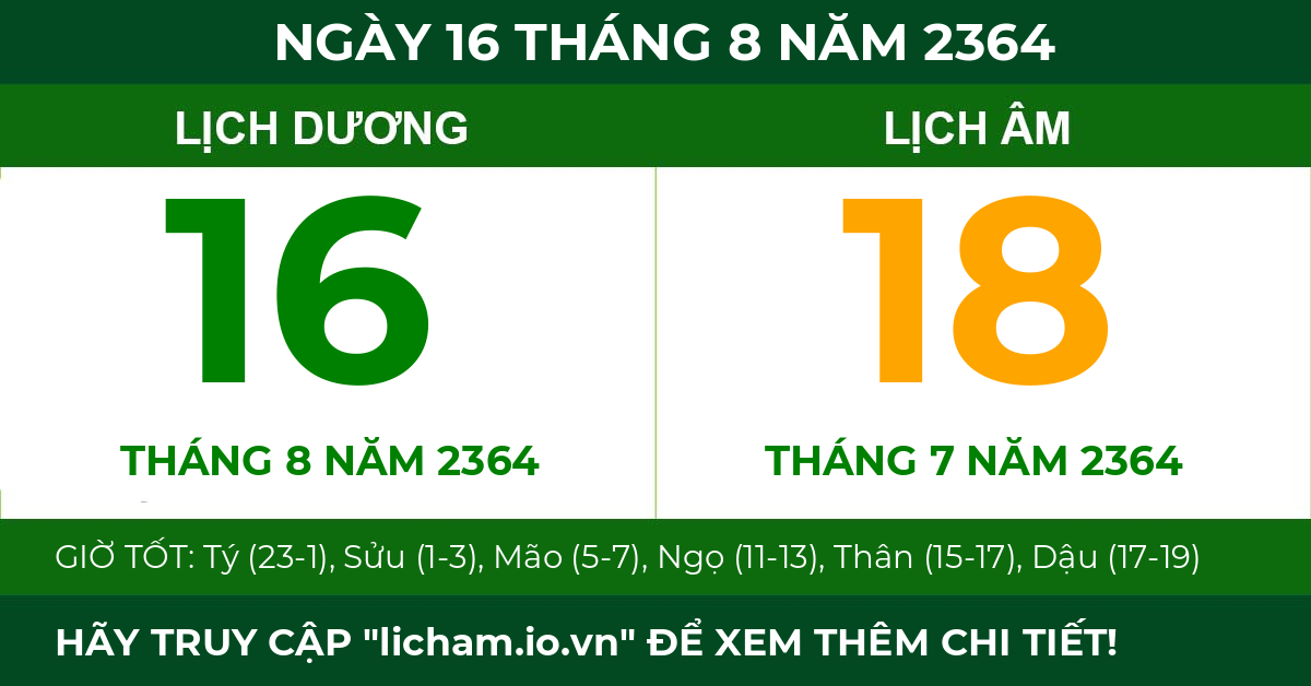 lịch âm ngày 16 tháng 8 năm 2364