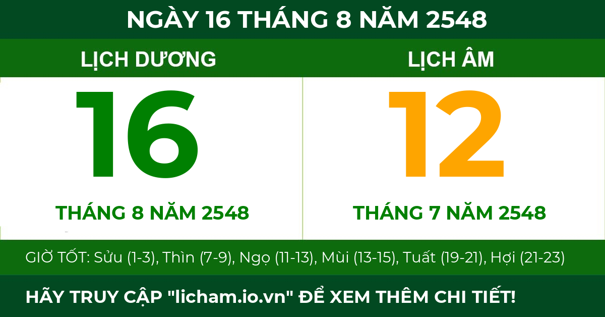 lịch âm ngày 16 tháng 8 năm 2548