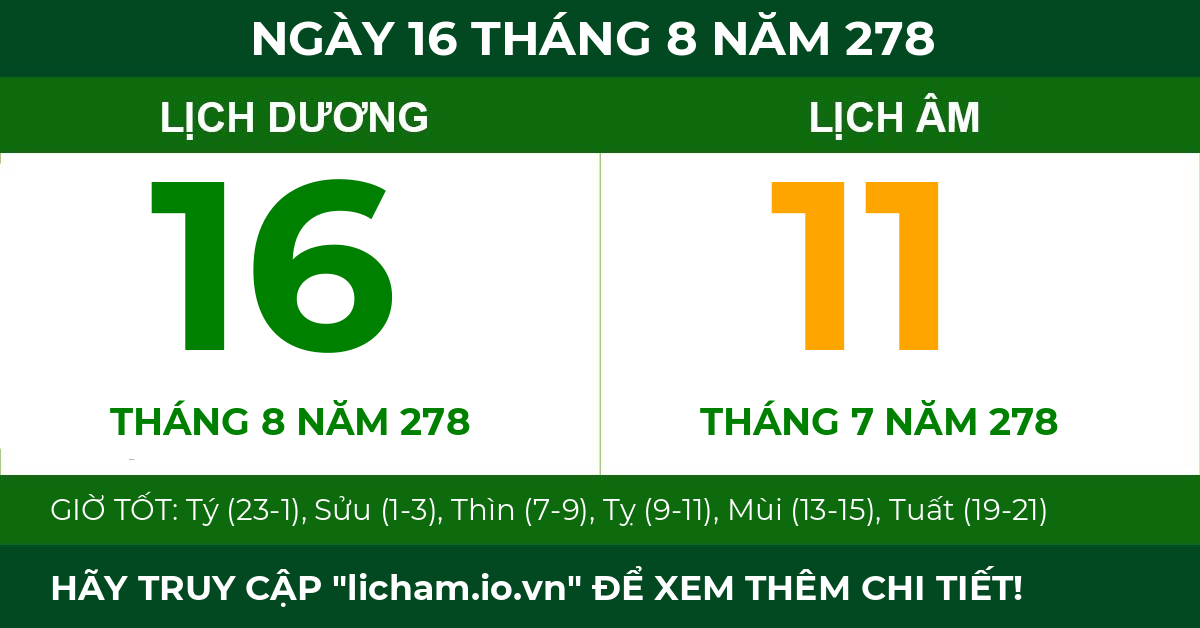 lịch âm ngày 16 tháng 8 năm 278