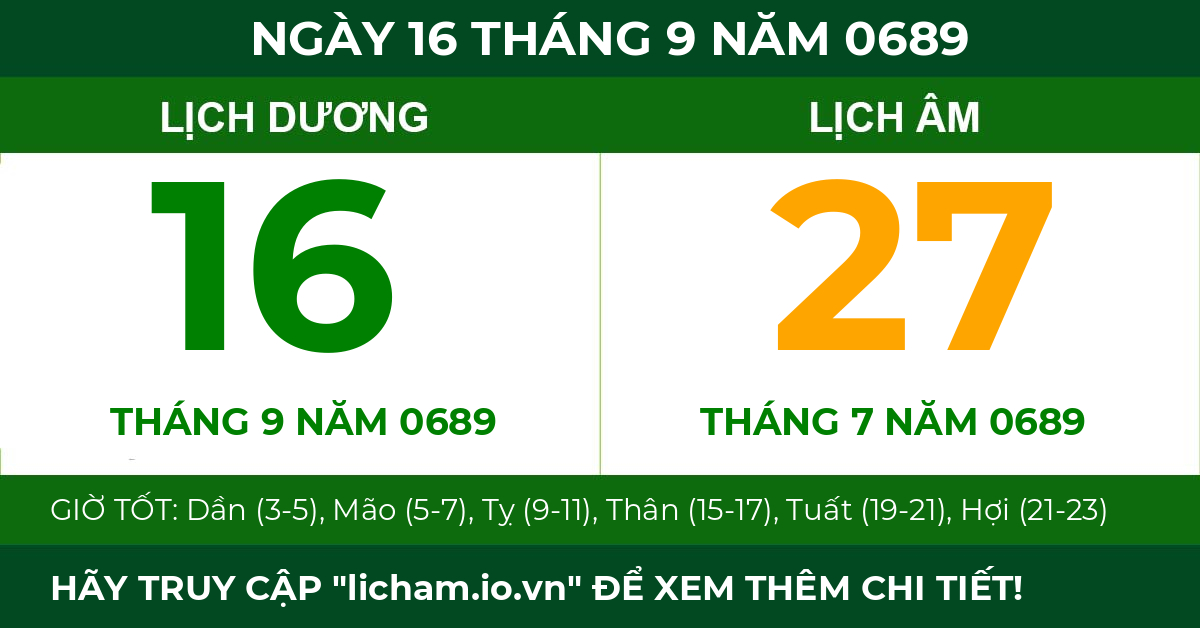 lịch âm ngày 16 tháng 9 năm 0689