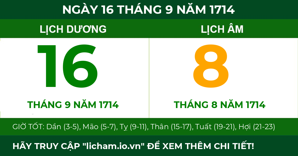 lịch âm ngày 16 tháng 9 năm 1714