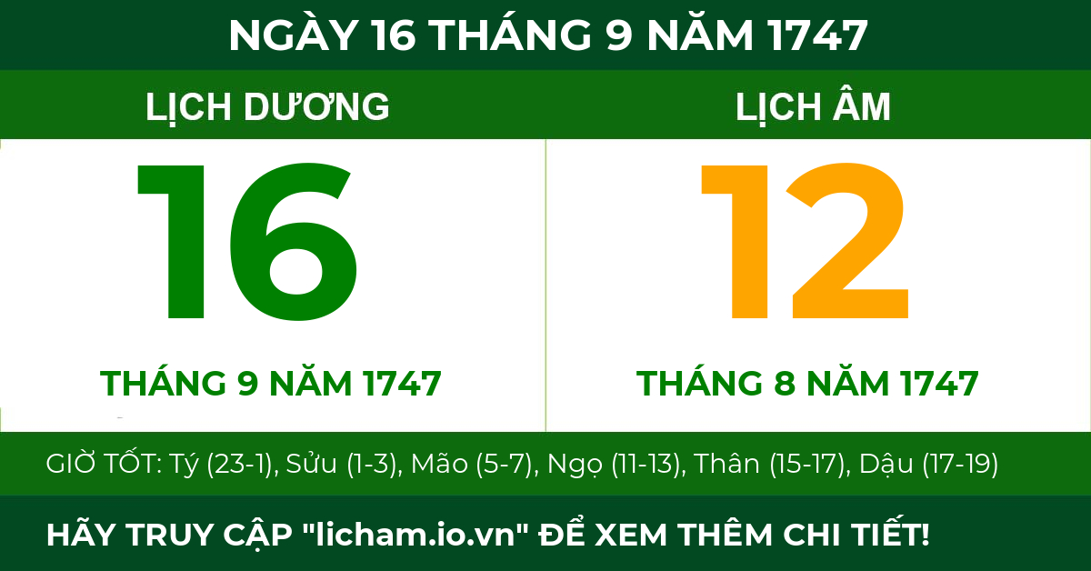 lịch âm ngày 16 tháng 9 năm 1747