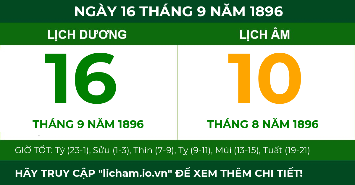 lịch âm ngày 16 tháng 9 năm 1896