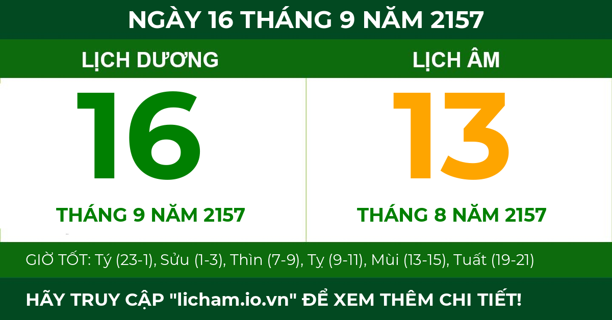 lịch âm ngày 16 tháng 9 năm 2157