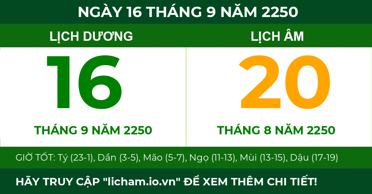 lịch âm ngày 16 tháng 9 năm 2250