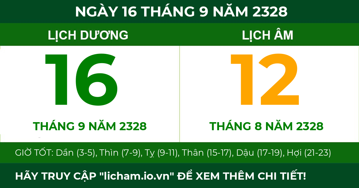 lịch âm ngày 16 tháng 9 năm 2328