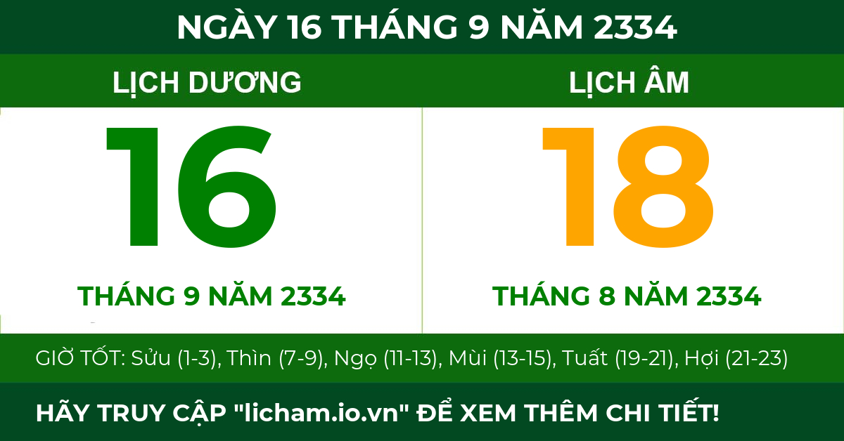 lịch âm ngày 16 tháng 9 năm 2334