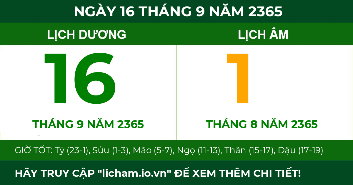 lịch âm ngày 16 tháng 9 năm 2365