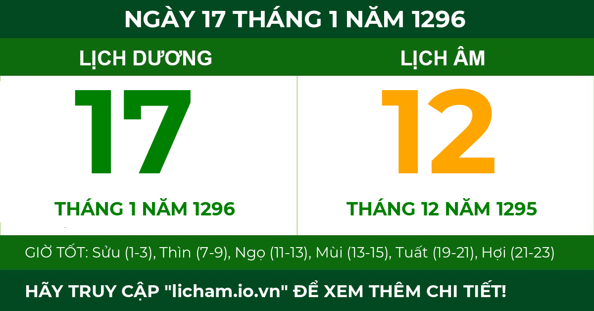 lịch âm ngày 17 tháng 1 năm 1296