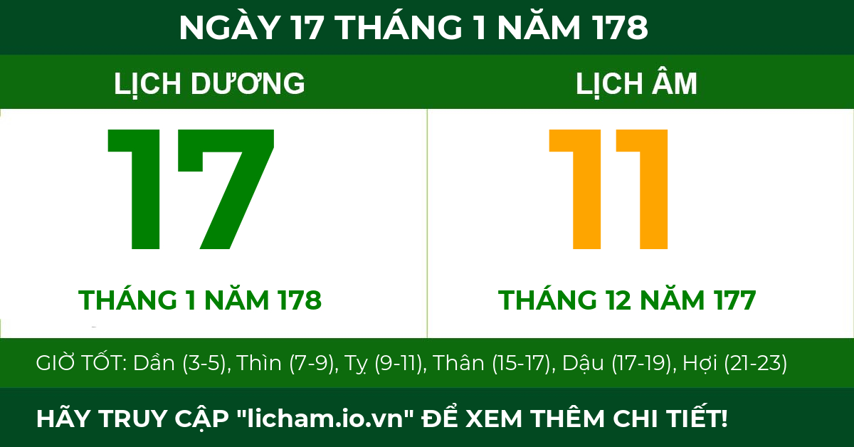 lịch âm ngày 17 tháng 1 năm 178