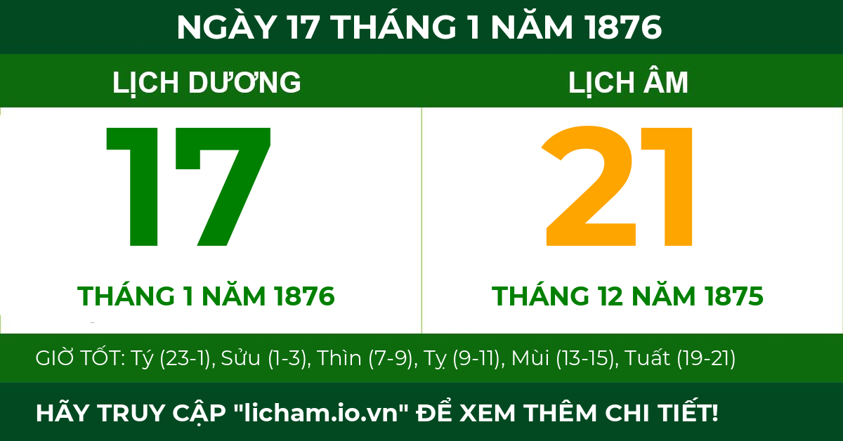 lịch âm ngày 17 tháng 1 năm 1876