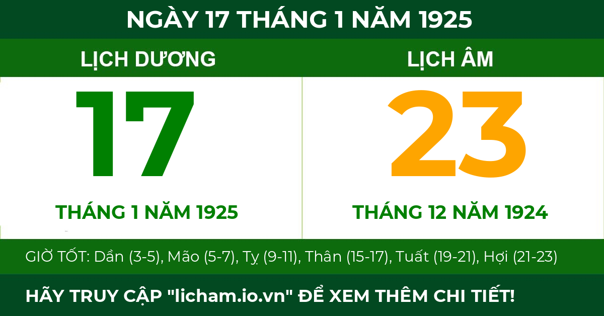 lịch âm ngày 17 tháng 1 năm 1925