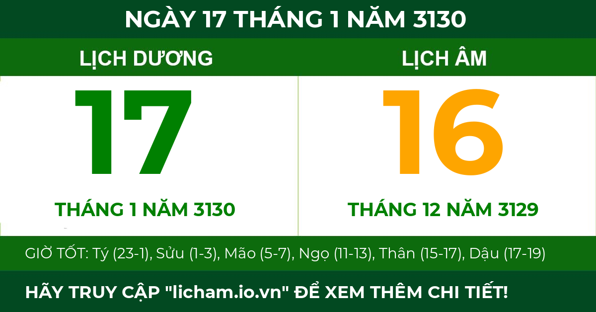 lịch âm ngày 17 tháng 1 năm 3130