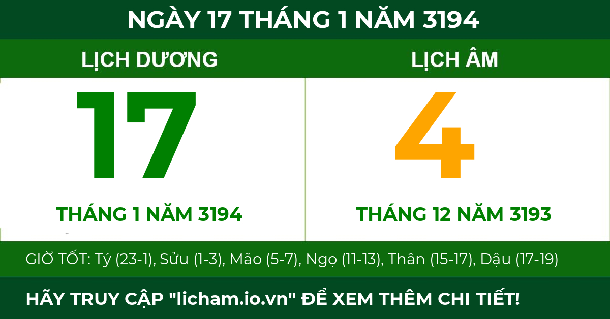 lịch âm ngày 17 tháng 1 năm 3194