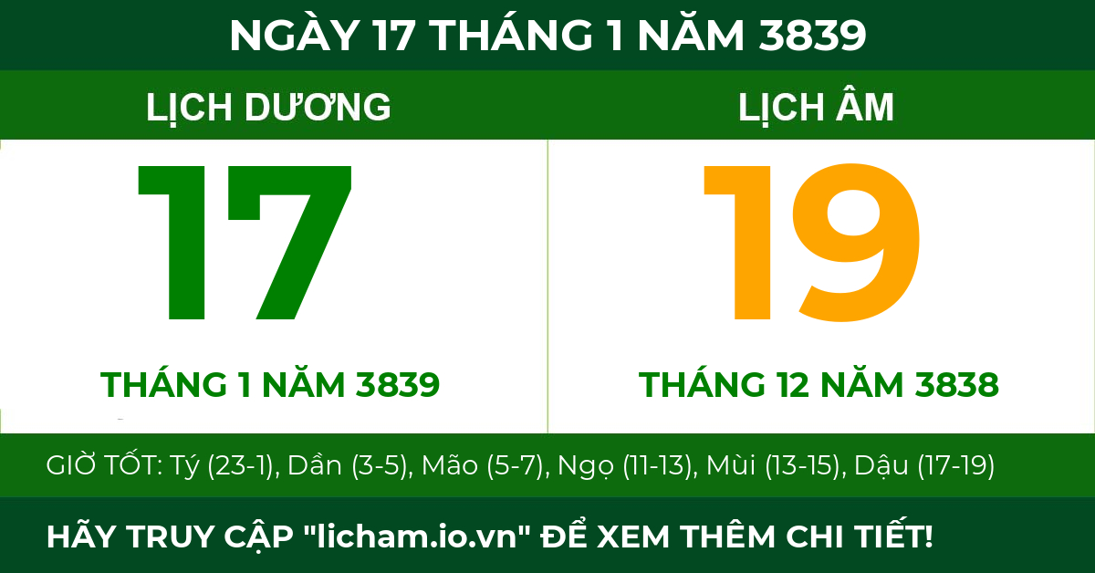 lịch âm ngày 17 tháng 1 năm 3839