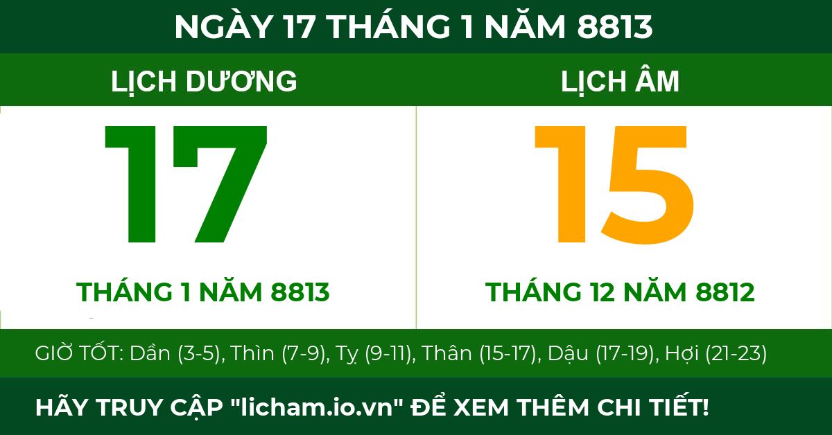 lịch âm ngày 17 tháng 1 năm 8813