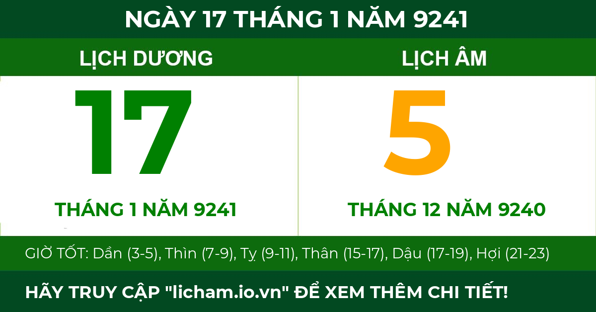 lịch âm ngày 17 tháng 1 năm 9241