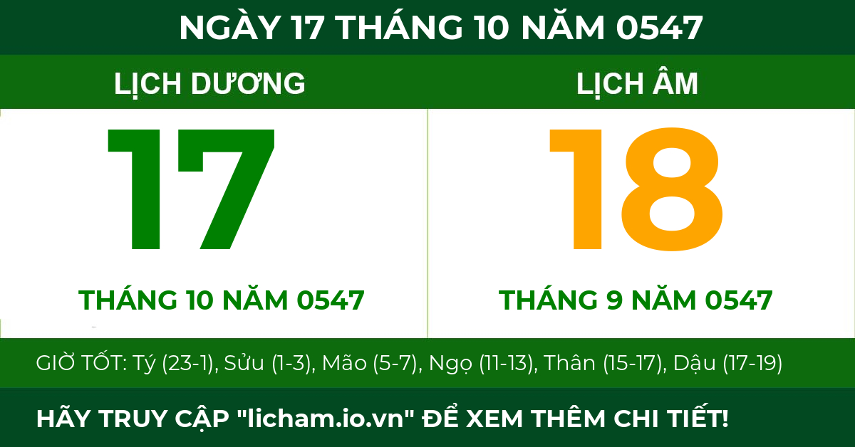 lịch âm ngày 17 tháng 10 năm 0547