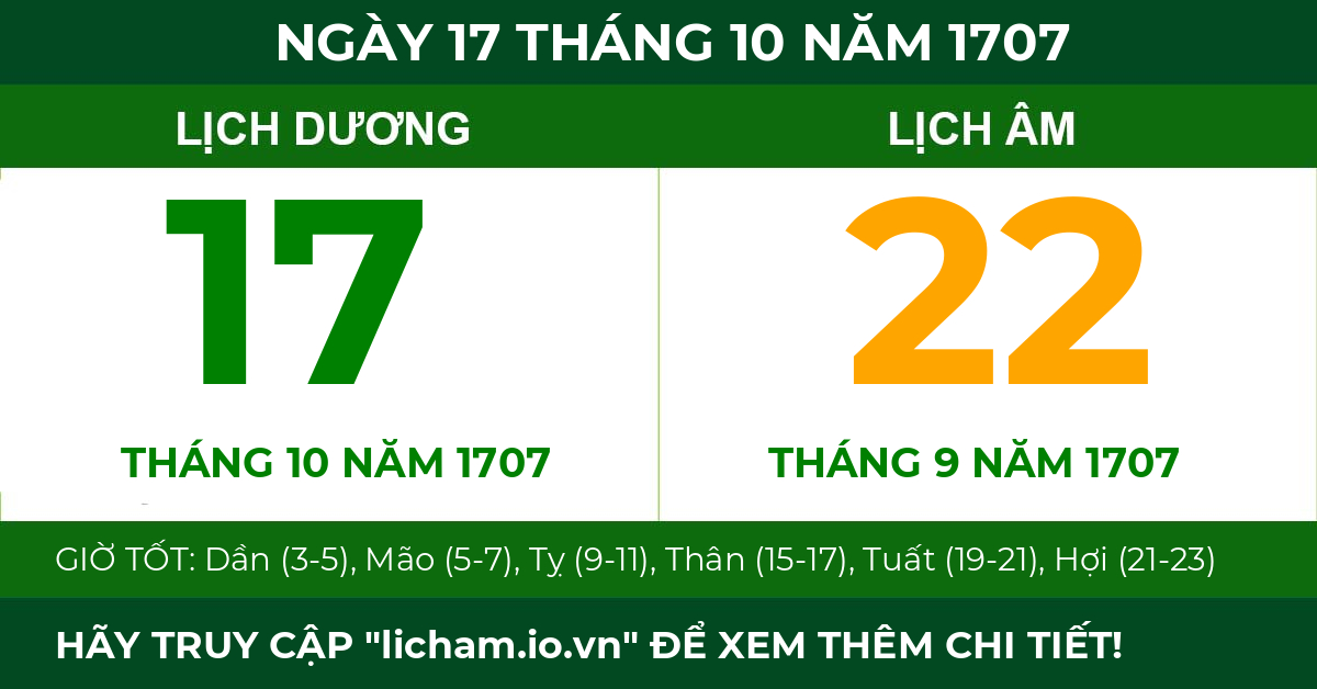 lịch âm ngày 17 tháng 10 năm 1707