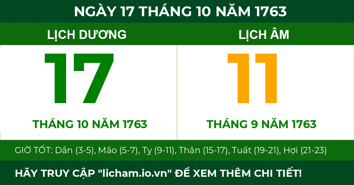 lịch âm ngày 17 tháng 10 năm 1763