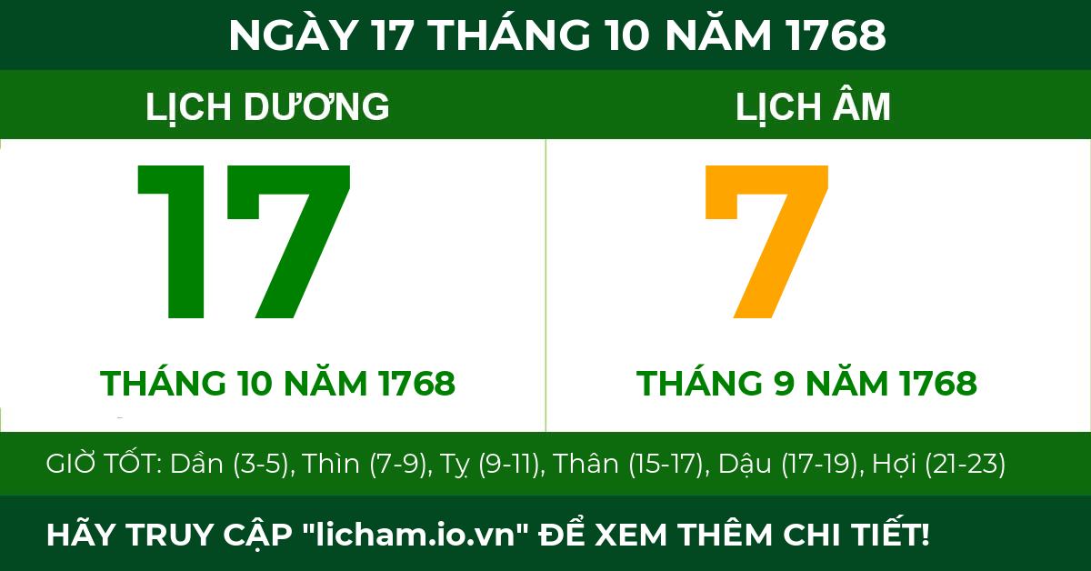 lịch âm ngày 17 tháng 10 năm 1768